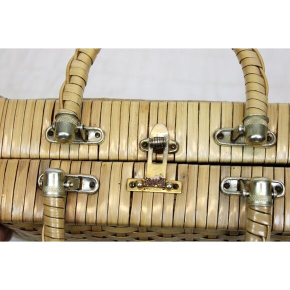 Vtg 1970s Straw Handbag Tote Purse Bag Boho Beach Vacation Cruise Embroidered - Picture 5 of 15